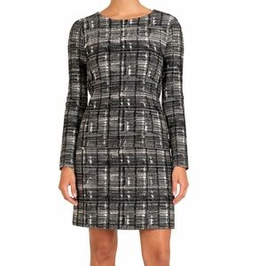 Love Ady Black White Textured Shift Dress Long Sleeve Mini Work Dress XS